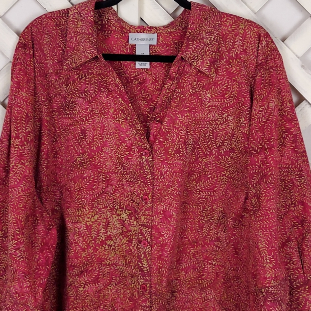 Catherines Pink & Gold Blouse Elbow Length Sleeve